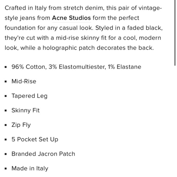 Acne Studio NWOT north black marble skinny jeans 30x30 - Picture 10 of 10